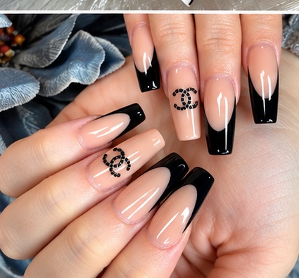 Black and nude statement nails
